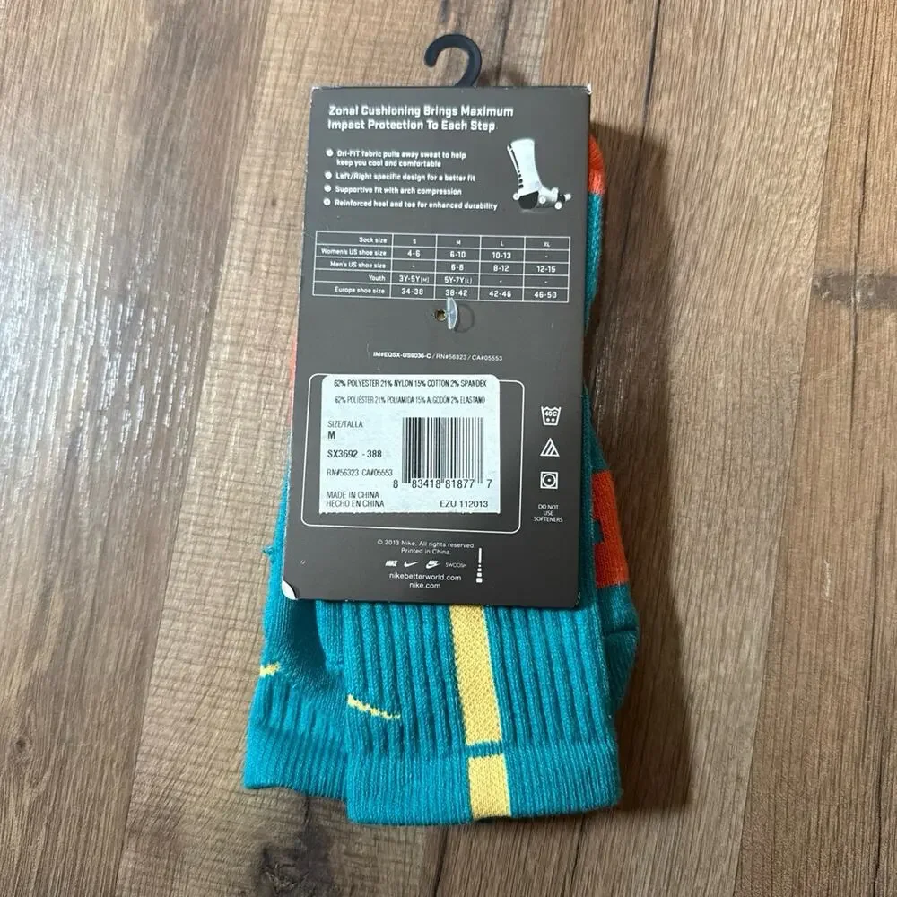 2013 Nike Elite Cushioned Basketball Blue Yellow Vintage SX3692-388 Crew Socks